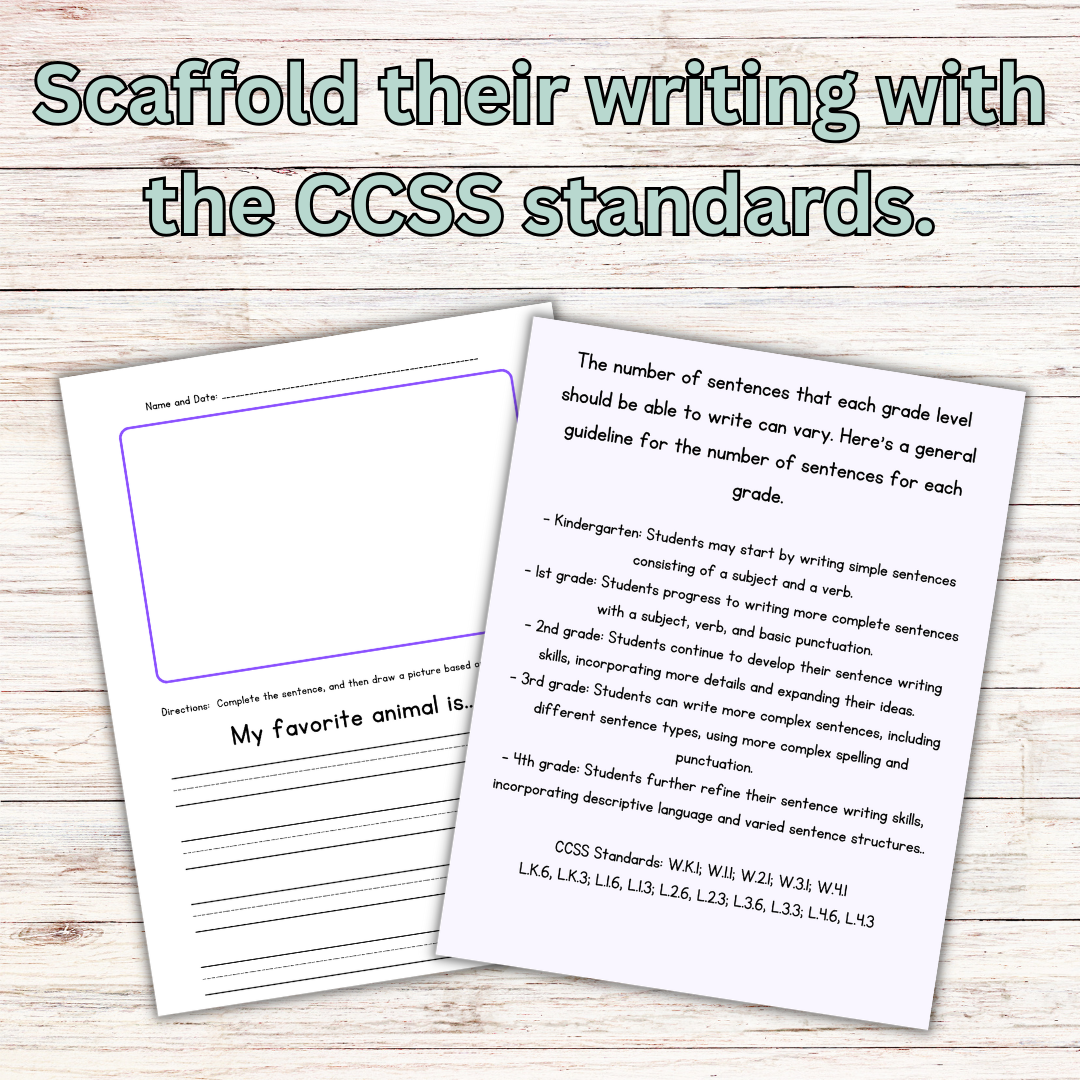 Writing Prompts: Finish the Sentence Writing Prompts for Grades K-4
