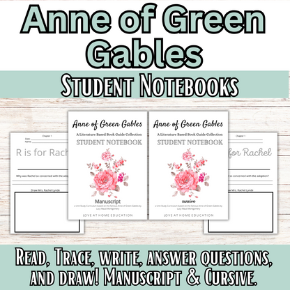 Anne of Green Gables Inspired Book Guides: Manuscript and Cursive
