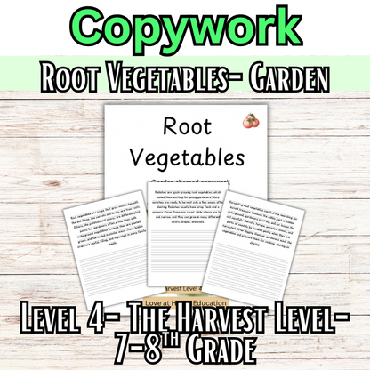 Root Vegetables: Garden Themed Copywork (PreK-8th)