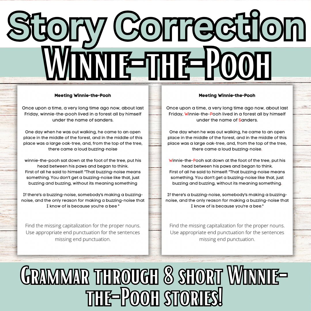 Story Correction Guides: Winnie the Pooh (Grammar Correcting for Elementary)