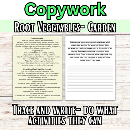 Root Vegetables: Garden Themed Copywork (PreK-8th)