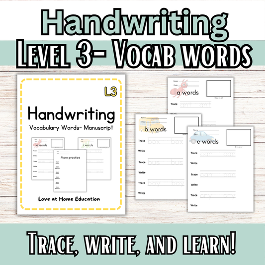 Manuscript Vocabulary Words (Handwriting L3)