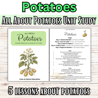 Potato Unit Study: K-4th Grade (5 Lessons)