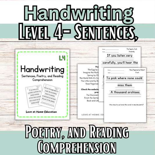 Manuscript Sentences, Poetry, and Reading Comprehension (Handwriting L4)