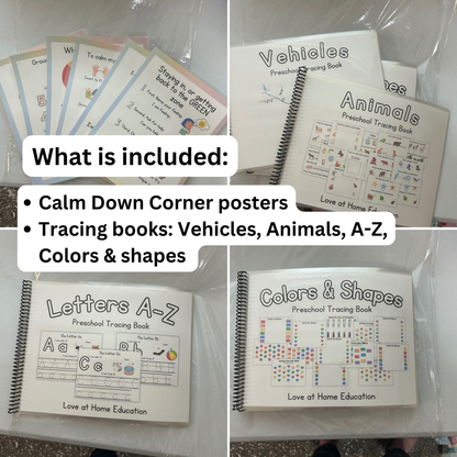 The TikTok Preschool Bundle (Full Preschool Curriculum, Calm Down Corner Posters, and Tracing Books)