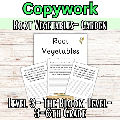 Root Vegetables: Garden Themed Copywork (PreK-8th)